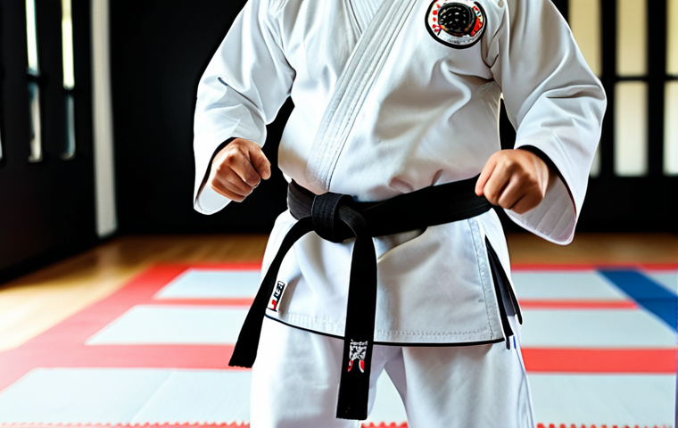 태권도 심사 준비 가이드 - **Prompt:** A determined Taekwondo student in a crisp, white Dobok, practicing Poomsae in a sunlit d...