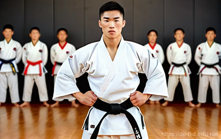 태권도 훈련 중 흔한 부상 - **Prompt: Post-Training Satisfaction and Discipline**
    "A male Taekwondo practitioner, around 25-...