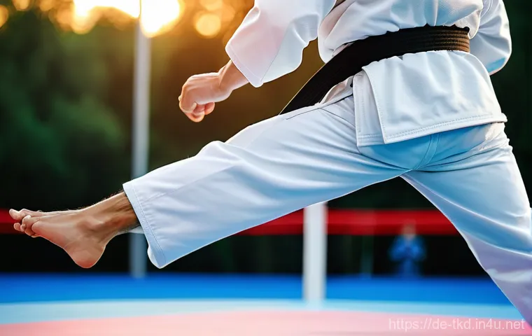 태권도 발전을 위한 제언 - **Prompt:** A dynamic scene showcasing modern Taekwondo training, set in a futuristic, clean gym in ...