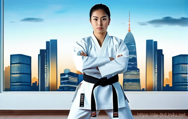 태권도 정신 수양의 중요성 - **Prompt 1: Inner Strength and Focus Amidst Modern Life**
    "A diverse adult Taekwondo practitione...
