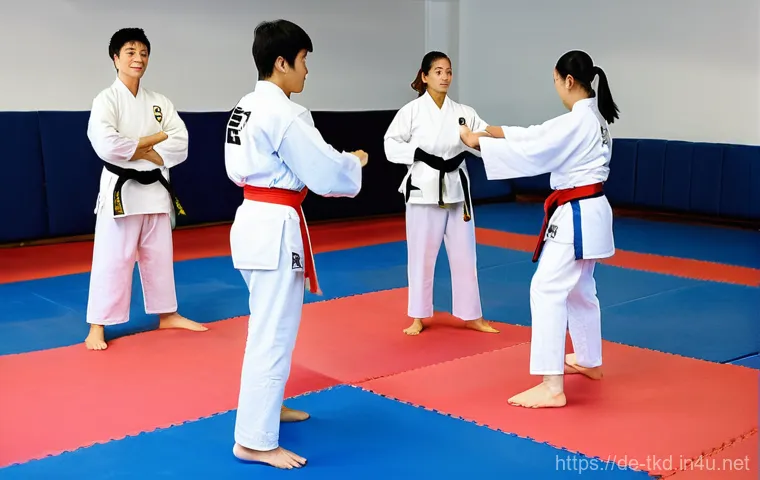 태권도 정신 수양의 중요성 - **Prompt 2: The Art of Discipline and Precise Movement**
    "A group of diverse Taekwondo students ...