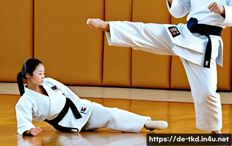 태권도 동작 정확도 높이는 방법 - **Prompt for "Precision in Kick Execution & Body Axis"**:
    "A highly focused adult female Taekwon...