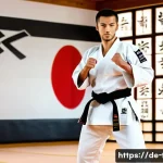 Home 22 태권도 단증 발급 절차 - A focused Taekwondo practitioner in a well-lit German dojo, wearing a clean white dobok with a black...