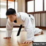 Home 20 태권도 체력 테스트 방법 - A focused young adult male Taekwondo athlete wearing a clean white dobok with a black belt, performi...