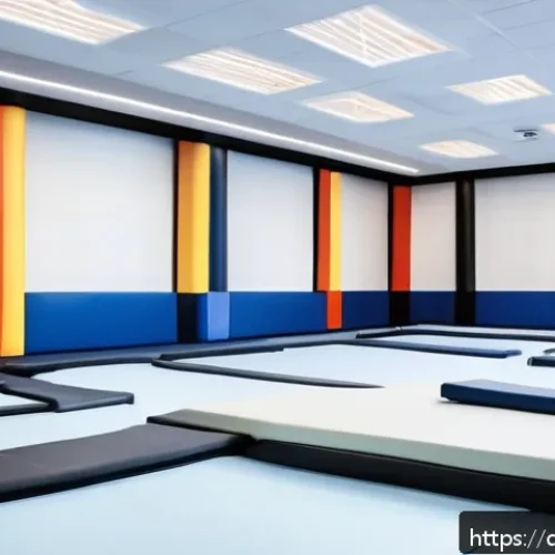 Home 30 태권도 도장 인테리어 트렌드 - A spacious, modern Taekwondo dojo interior with wide open training zones clearly separated for warm-...